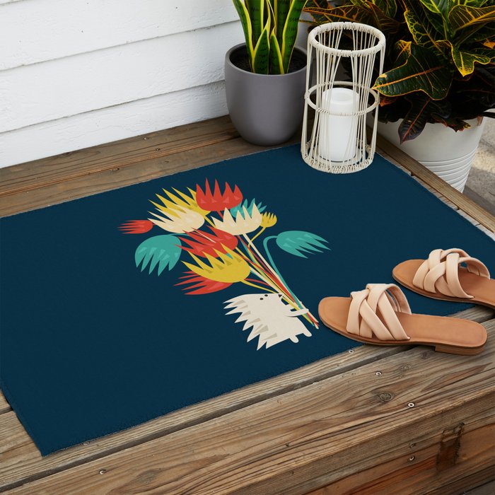 Hedgehog with flowers Outdoor Rug Gallery Image 2