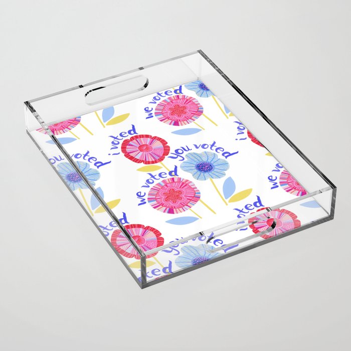 United We Grow - Vote | Floral in Red, Pink, & Blue Acrylic Tray Gallery Image 1