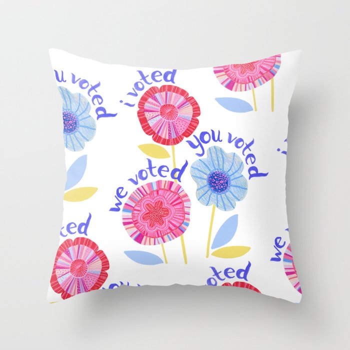 United We Grow - Vote | Floral in Red, Pink, & Blue Throw Pillow Gallery Image 6
