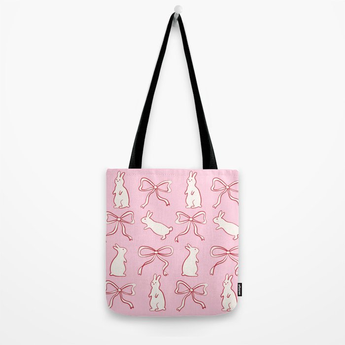 Ribbon Bows and Bunnies in Red, Pink and White Tote Bag Gallery Image 2
