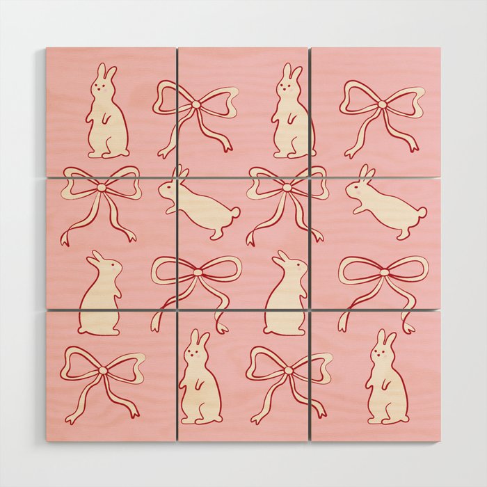 Ribbon Bows and Bunnies in Red, Pink and White Wood Wall Art Gallery Image 1