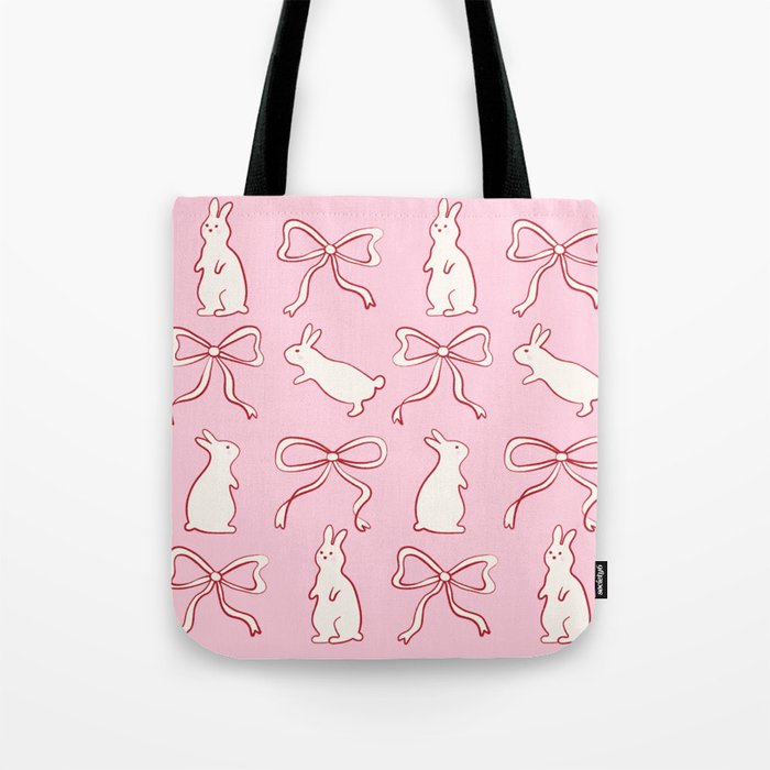Ribbon Bows and Bunnies in Red, Pink and White Tote Bag Gallery Image 1