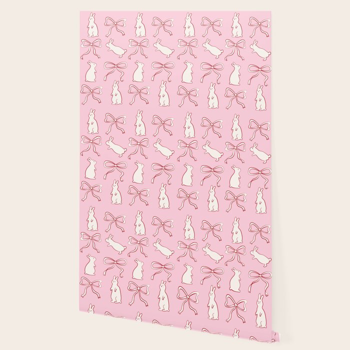 Ribbon Bows and Bunnies in Red, Pink and White Wallpaper Gallery Image 2