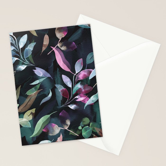 Midnight garden foliage Watercolor Leaves Dark Romantic botanical Jewel tones Stationery Card Gallery Image 2