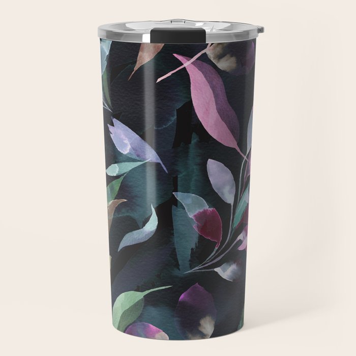 Midnight garden foliage Watercolor Leaves Dark Romantic botanical Jewel tones Travel Mug Gallery Image 1