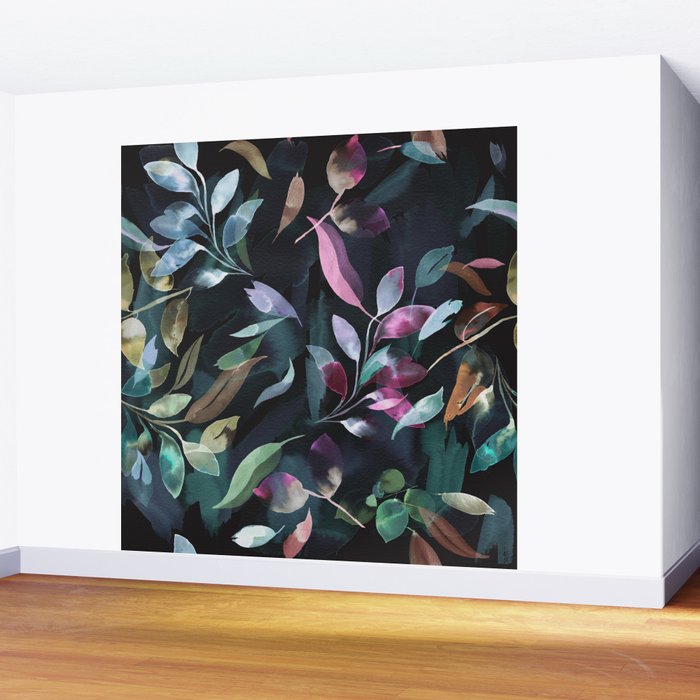 Midnight garden foliage Watercolor Leaves Dark Romantic botanical Jewel tones Wall Mural Gallery Image 2