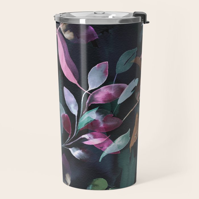 Midnight garden foliage Watercolor Leaves Dark Romantic botanical Jewel tones Travel Mug Gallery Image 2