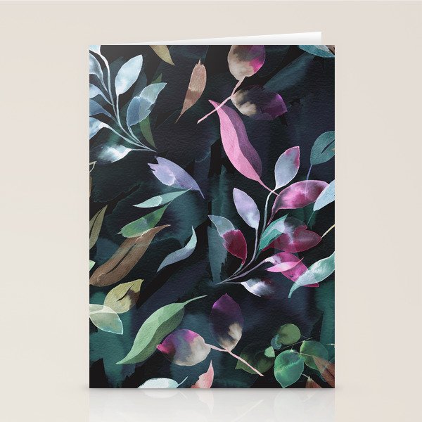 Midnight garden foliage Watercolor Leaves Dark Romantic botanical Jewel tones Stationery Card Gallery Image 2