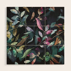 Midnight garden foliage Watercolor Leaves Dark Romantic botanical Jewel tones Wood Wall Art Gallery Image 1