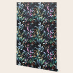 Midnight garden foliage Watercolor Leaves Dark Romantic botanical Jewel tones Wallpaper Gallery Image 2