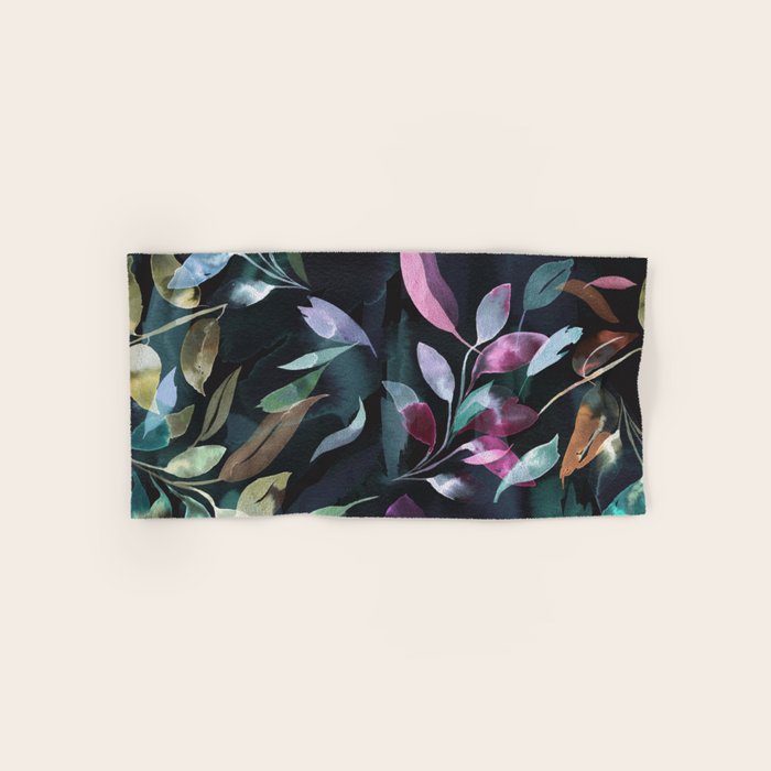 Midnight garden foliage Watercolor Leaves Dark Romantic botanical Jewel tones Bath Towel Gallery Image 1