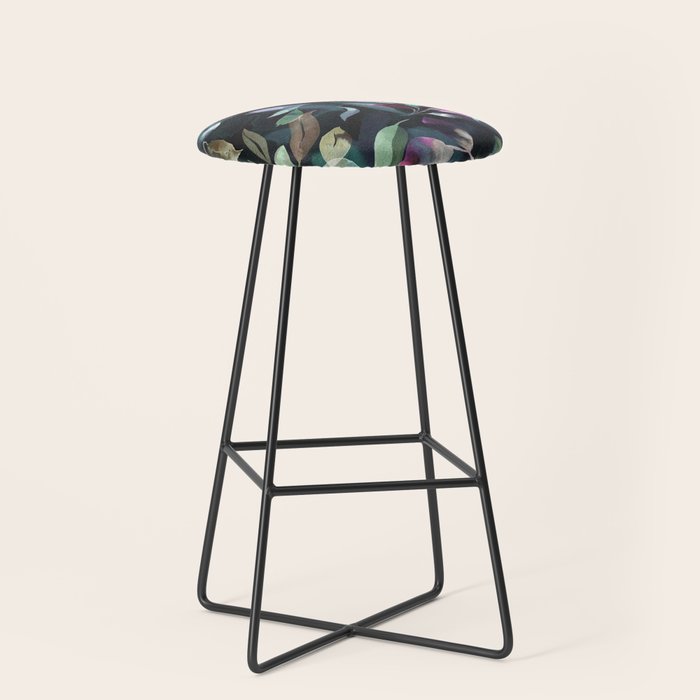 Midnight garden foliage Watercolor Leaves Dark Romantic botanical Jewel tones Stool Gallery Image 1