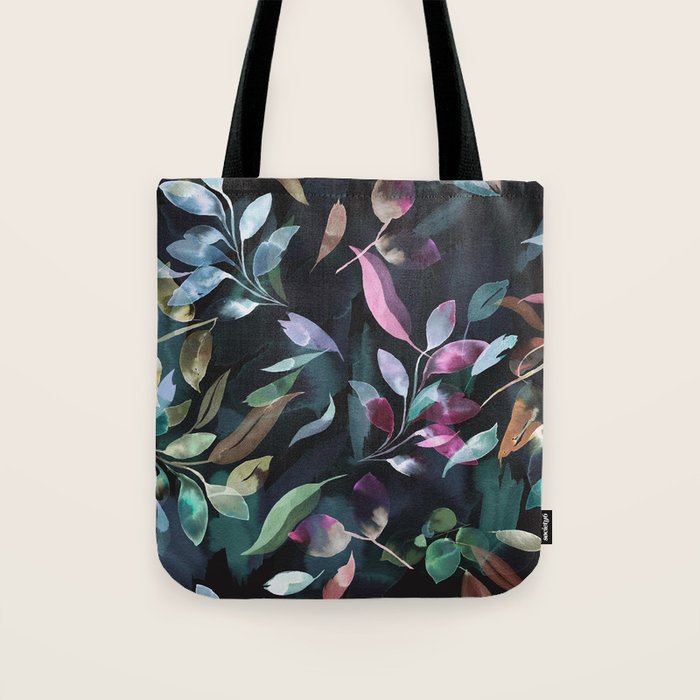 Midnight garden foliage Watercolor Leaves Dark Romantic botanical Jewel tones Tote Bag Gallery Image 1