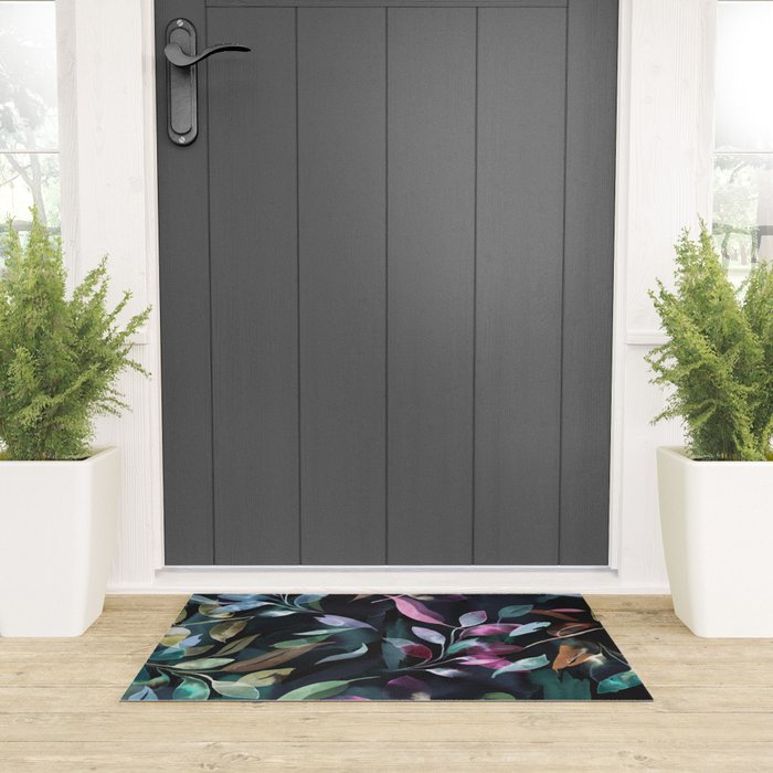 Midnight garden foliage Watercolor Leaves Dark Romantic botanical Jewel tones Welcome Mat Gallery Image 3