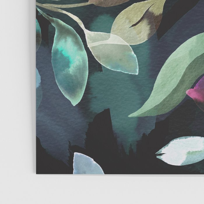 Midnight garden foliage Watercolor Leaves Dark Romantic botanical Jewel tones Poster Gallery Image 3