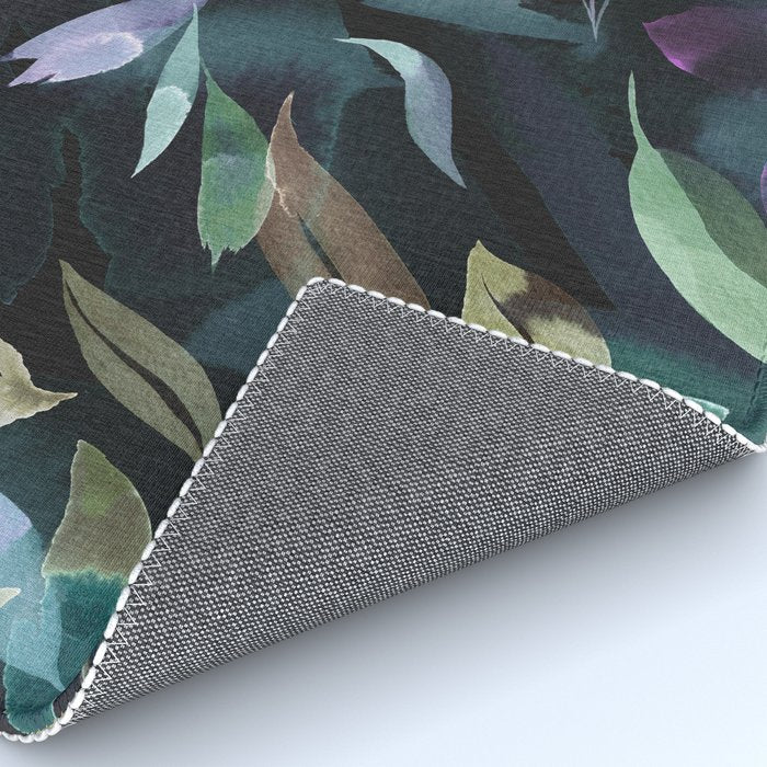 Midnight garden foliage Watercolor Leaves Dark Romantic botanical Jewel tones Rug Gallery Image 4