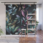 Midnight garden foliage Watercolor Leaves Dark Romantic botanical Jewel tones Wall Mural Gallery Image 1