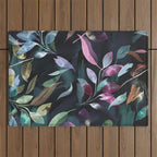 Midnight garden foliage Watercolor Leaves Dark Romantic botanical Jewel tones Outdoor Rug Gallery Image 1