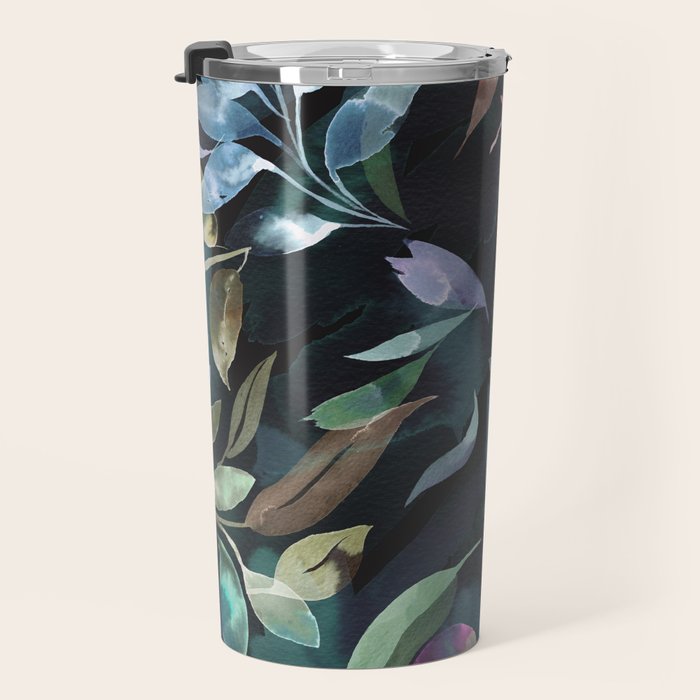 Midnight garden foliage Watercolor Leaves Dark Romantic botanical Jewel tones Travel Mug Gallery Image 3