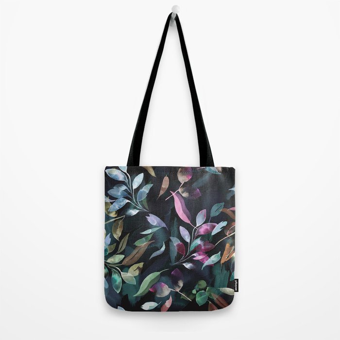 Midnight garden foliage Watercolor Leaves Dark Romantic botanical Jewel tones Tote Bag Gallery Image 2