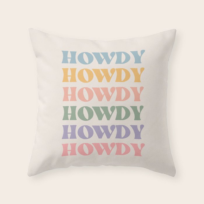 Howdy Colorful Retro Quote Throw Pillow Gallery Image 6