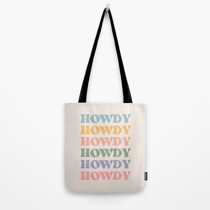 Howdy Colorful Retro Quote Tote Bag Gallery Image 2