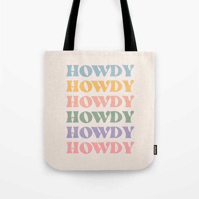 Howdy Colorful Retro Quote Tote Bag Gallery Image 1