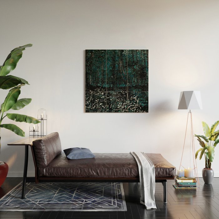Dark Teal Van Gogh Trees & Underwood Wood Wall Art Gallery Image 2
