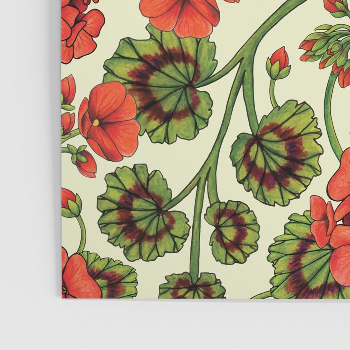 Red Geraniums -  Vintage-Inspired Floral Pattern For Spring Poster Gallery Image 3