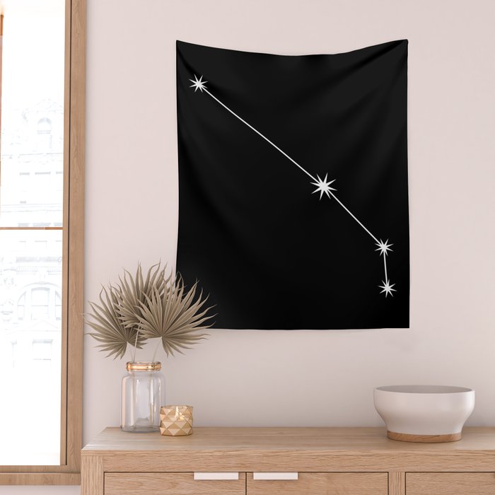 Aries Zodiac Star Constellation Line Art Black Wall Tapestry Gallery Image 2