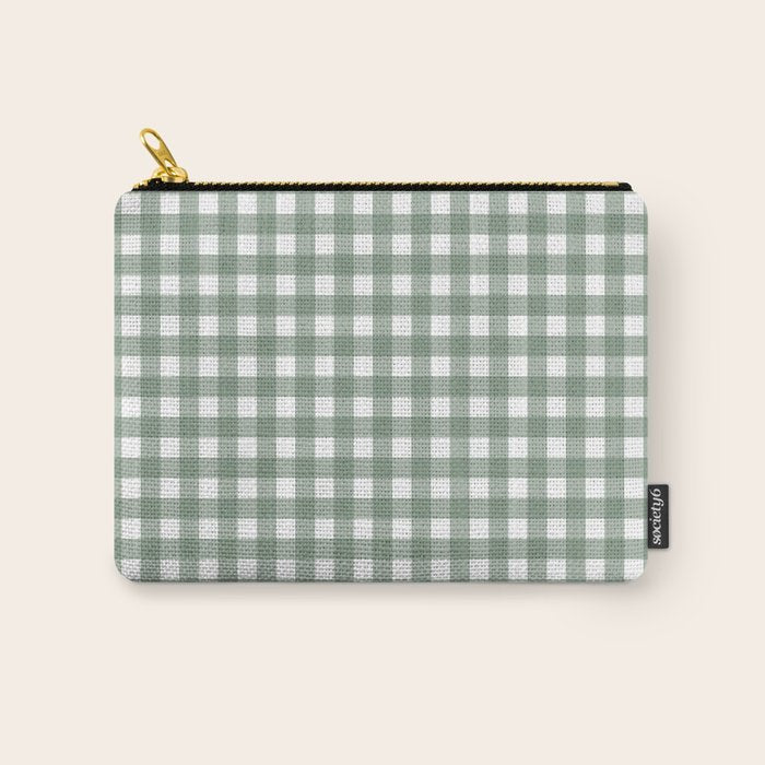 Gingham Check Country Cottage Pattern in Sage Green and White Carry All Pouch Gallery Image 1