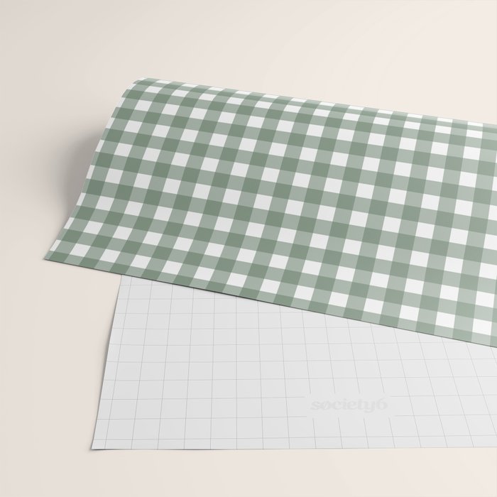 Gingham Check Country Cottage Pattern in Sage Green and White Wrapping Paper Gallery Image 2