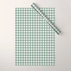 Gingham Check Country Cottage Pattern in Sage Green and White Wrapping Paper Gallery Image 1