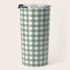 Gingham Check Country Cottage Pattern in Sage Green and White Travel Mug Gallery Image 3