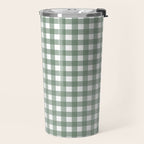 Gingham Check Country Cottage Pattern in Sage Green and White Travel Mug Gallery Image 2