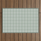 Gingham Check Country Cottage Pattern in Sage Green and White Outdoor Rug Gallery Image 1