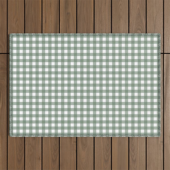 Gingham Check Country Cottage Pattern in Sage Green and White Outdoor Rug Gallery Image 1
