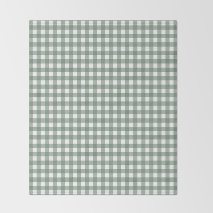 Gingham Check Country Cottage Pattern in Sage Green and White Throw Blanket Gallery Image 2