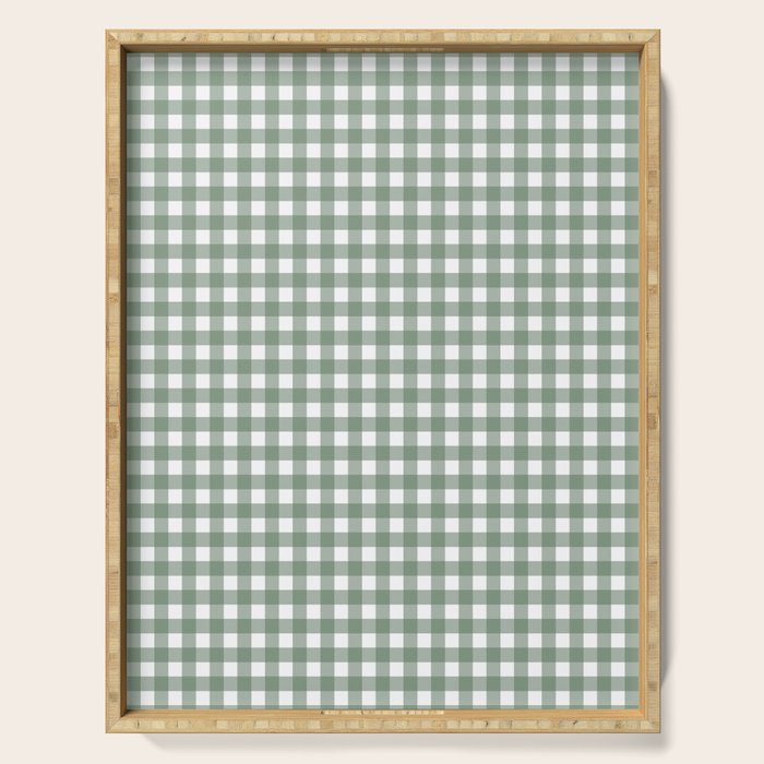 Gingham Check Country Cottage Pattern in Sage Green and White Serving Tray Gallery Image 1