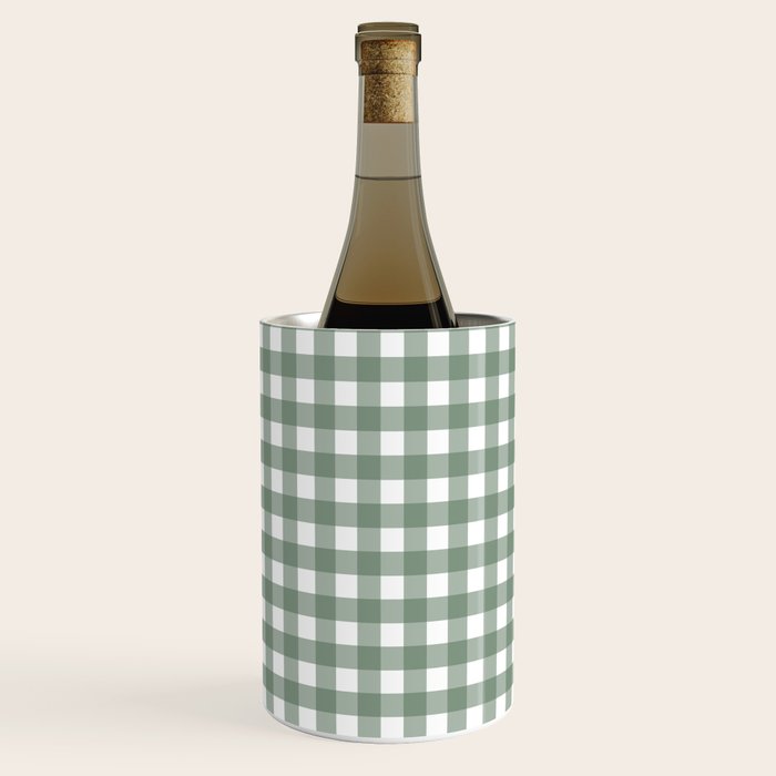Gingham Check Country Cottage Pattern in Sage Green and White Wine Chiller Gallery Image 3