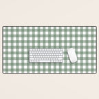 Gingham Check Country Cottage Pattern in Sage Green and White Desk Mat Gallery Image 1