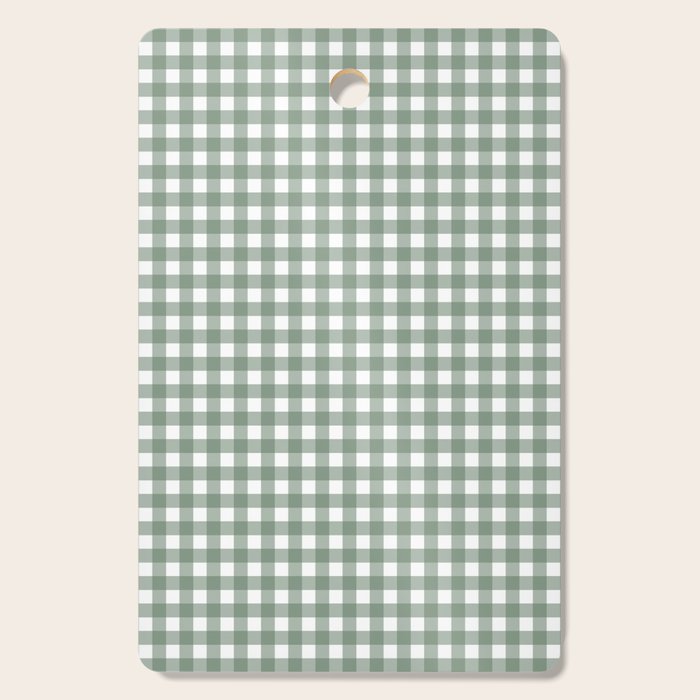 Gingham Check Country Cottage Pattern in Sage Green and White Cutting Board Gallery Image 1
