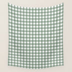 Gingham Check Country Cottage Pattern in Sage Green and White Wall Tapestry Gallery Image 4
