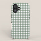 Gingham Check Country Cottage Pattern in Sage Green and White iPhone Case Gallery Image 1