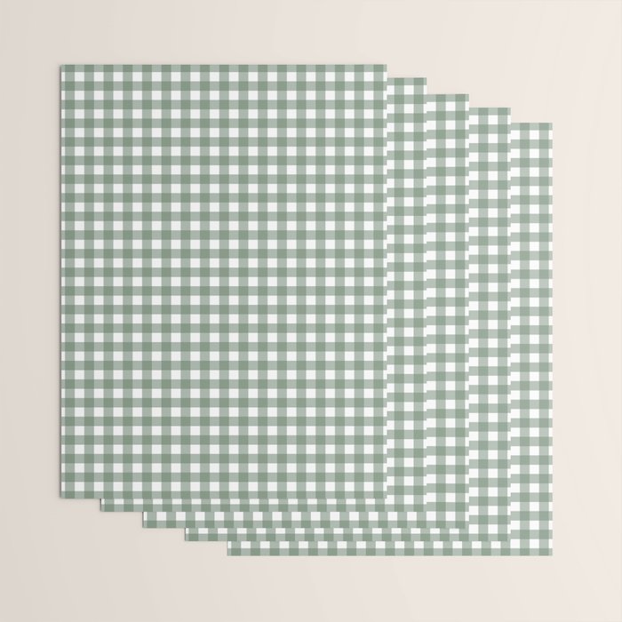 Gingham Check Country Cottage Pattern in Sage Green and White Wrapping Paper Gallery Image 3