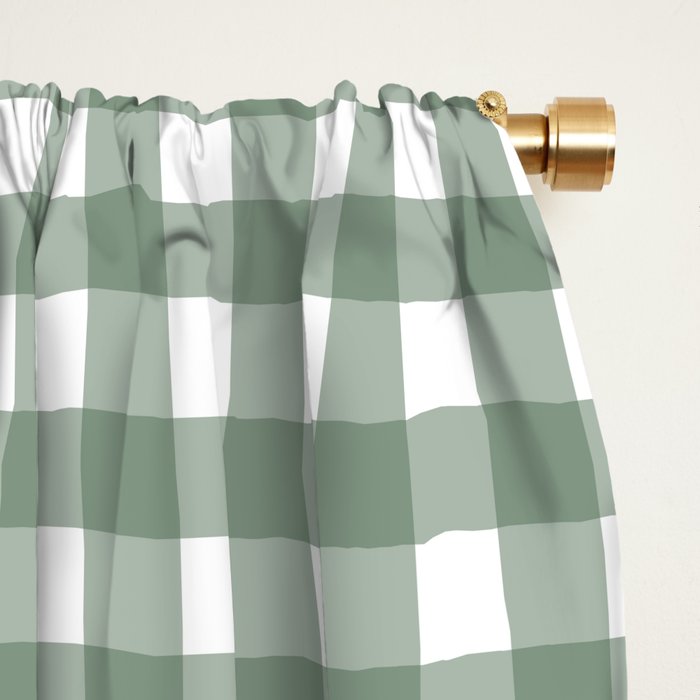 Gingham Check Country Cottage Pattern in Sage Green and White Window Curtain Gallery Image 2