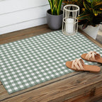 Gingham Check Country Cottage Pattern in Sage Green and White Outdoor Rug Gallery Image 2
