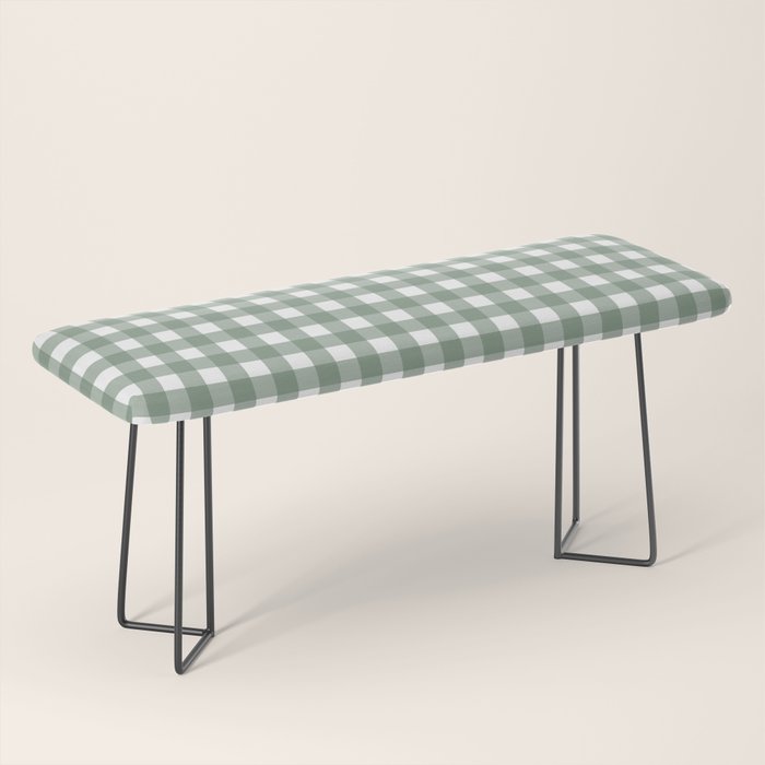 Gingham Check Country Cottage Pattern in Sage Green and White Bench Gallery Image 1