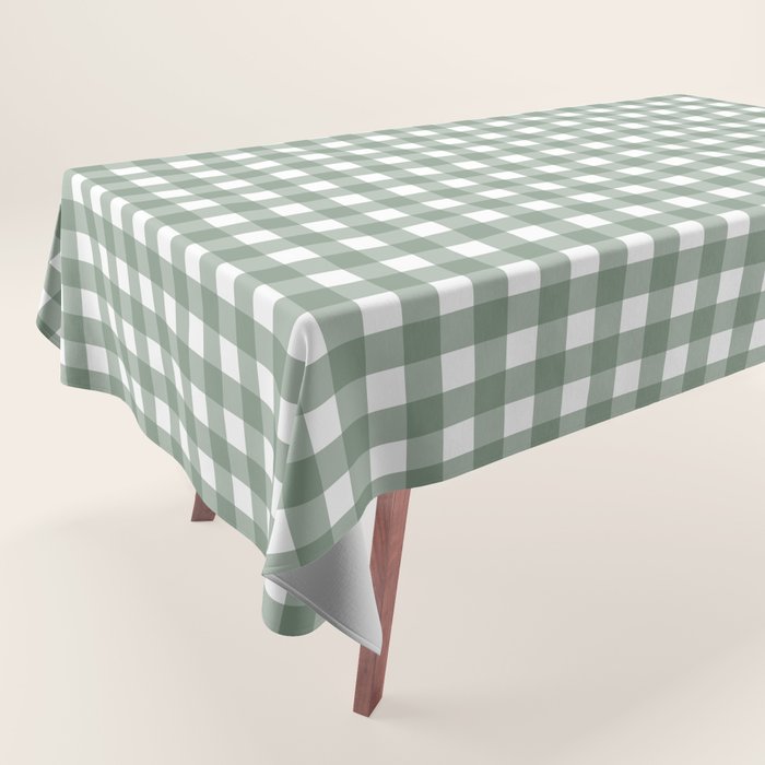 Gingham Check Country Cottage Pattern in Sage Green and White Tablecloth Gallery Image 1