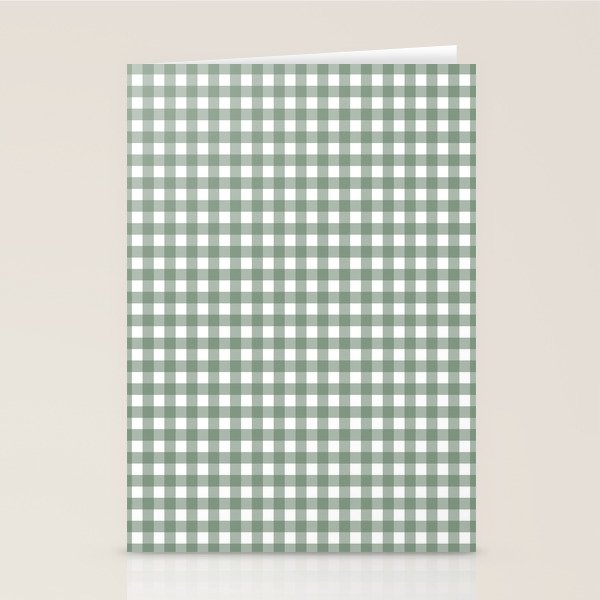 Gingham Check Country Cottage Pattern in Sage Green and White Stationery Card Gallery Image 2